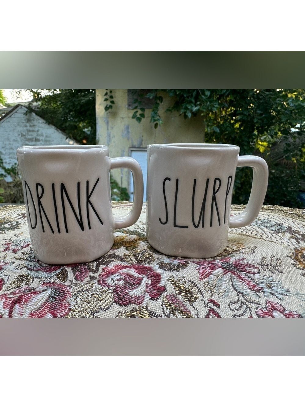Rae Dunn Set of 2 Small Espresso Mugs "Drink & Slurp"